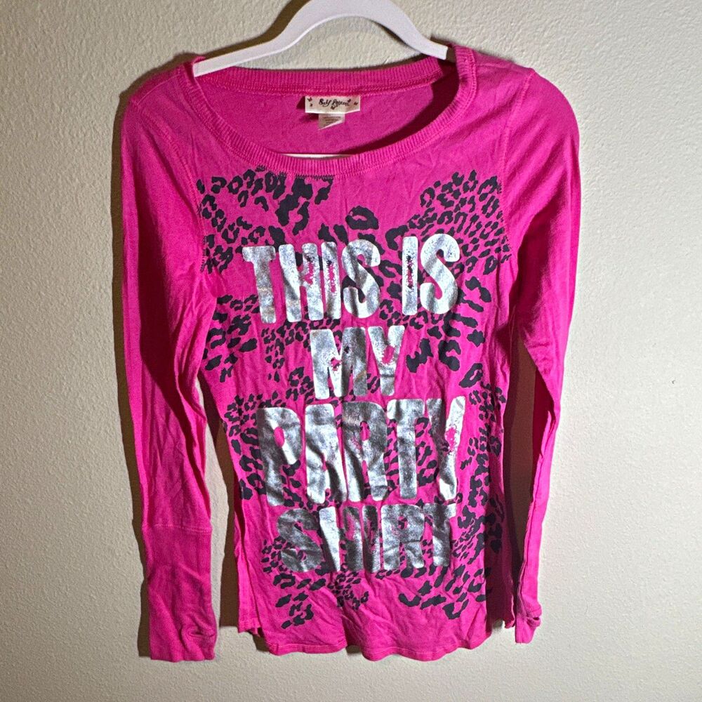Self Esteem Women’s Pink Long Sleeve Scoop Neck Glitter Animal Print T-Shirt M